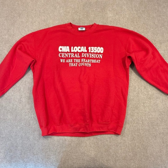 Vintage 90s LEE CWA Union Sweatshirt Size 2XL USA Heavyweight Red Crewneck - Picture 1 of 7